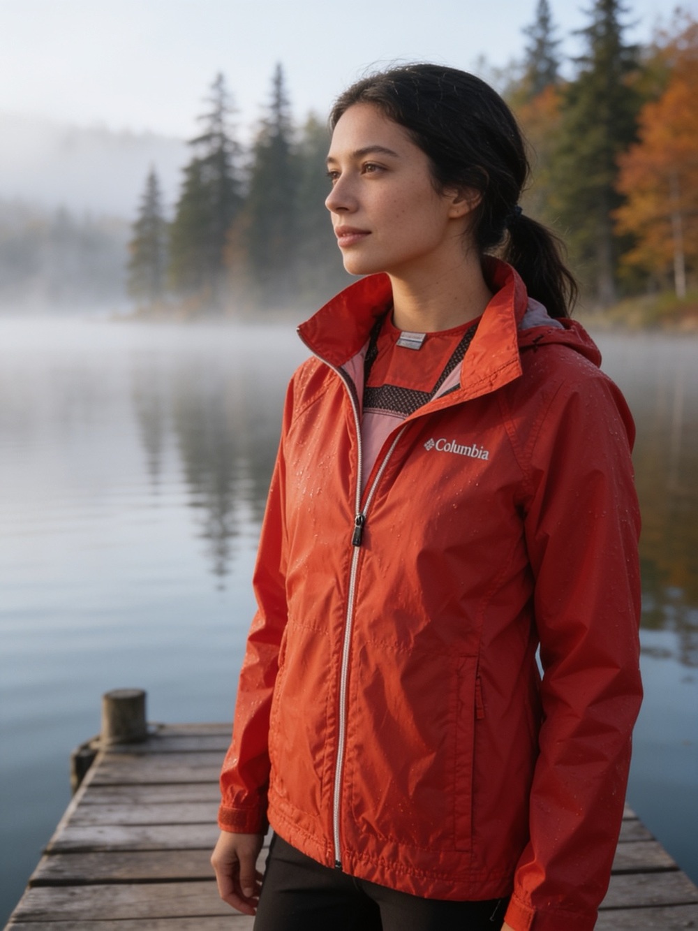 Columbia Red Hooded Rain Shell Jacket